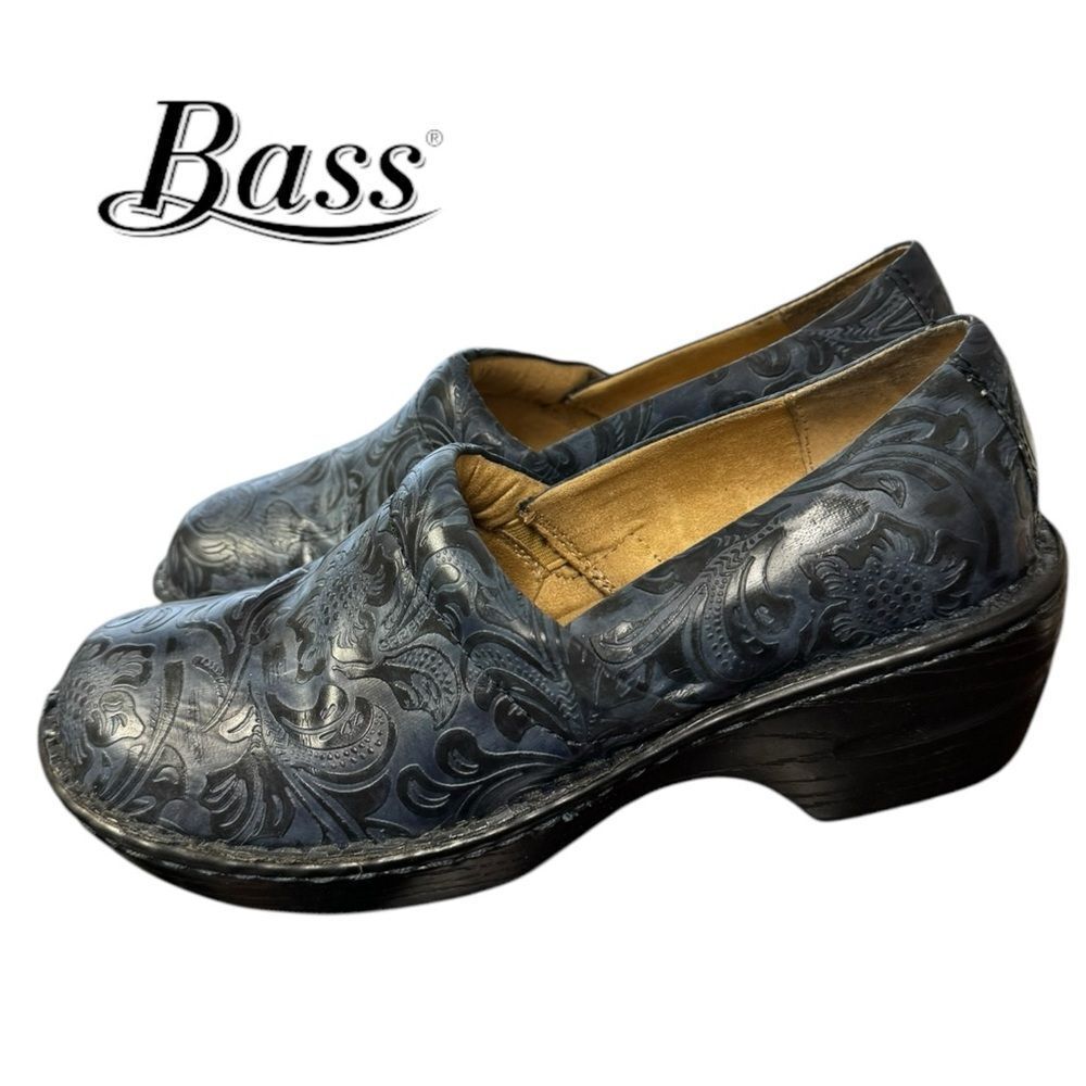 GH G.H. Bass Sheena Women's Blue Tooled Textured Slip-on Clogs 8.5